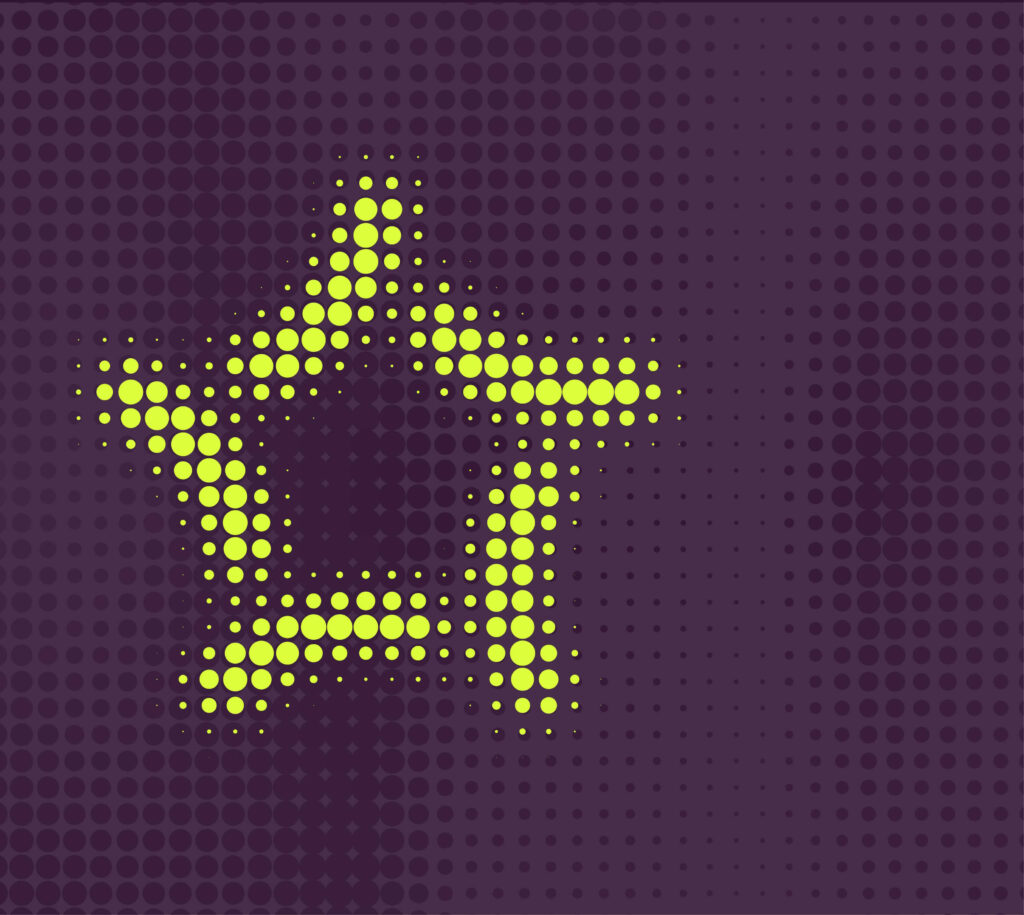 Atomic yellow Hubexo star pattern on plum background