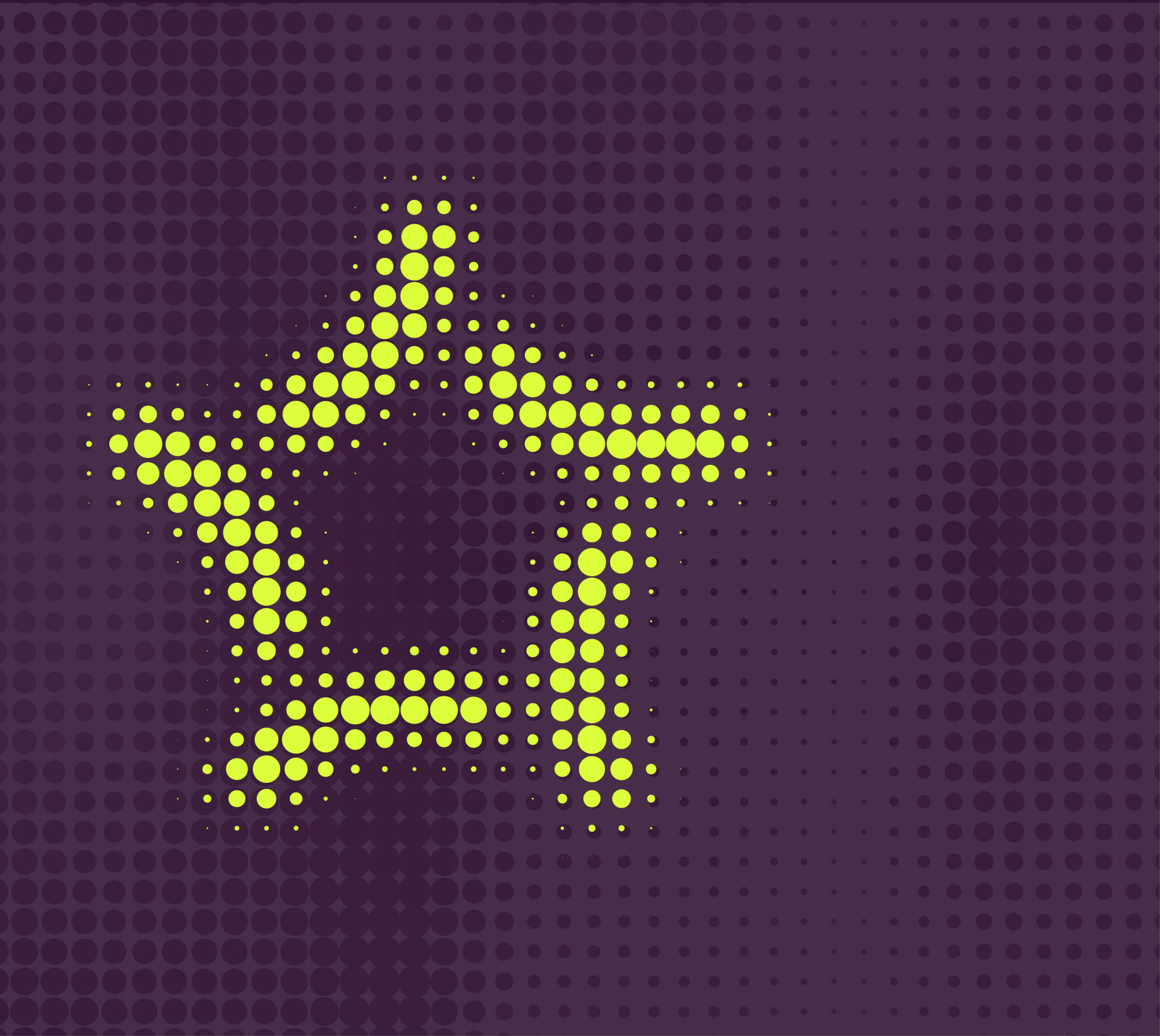 Atomic yellow Hubexo star pattern on plum background